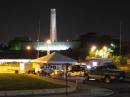 K0C under the WWII Memorial at night. [Sterling Coffey, N0SSC, Photo]